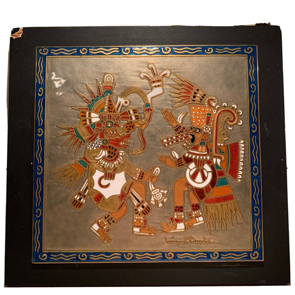 Miguel Pineda Enamel On Copper Plaque Aztec God Itztlacoliuhqui